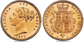 Victoria gold 1/2 Sovereign 1877 MS63 PCGS, KM735.2. Scarce at this tier of Mint State preservation, with no examples of the issue certifying more tha...
