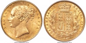 Victoria gold Sovereign 1865 MS63 PCGS, KM736.2, S-3853. Graced with admirable golden luminosity to both sides, only scattered mild obverse contact es...