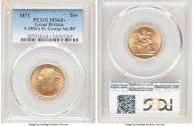 Victoria gold "St. George" Sovereign 1871 MS64+ PCGS, KM752, S-3856A. Small BP variety. Very well-struck and the better of the two reverse types for t...