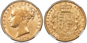Victoria gold "Shield" Sovereign 1874 AU50 NGC, KM736.2, S-3853B, Marsh-58 (R4). Die #32. The last date for the London shield and die number type. A d...