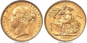 Victoria gold "St. George" Sovereign 1880/70 MS62 PCGS, KM752. A lustrous example of this overdate variety showcasing only the most trivial friction t...