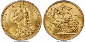 Victoria gold "Jubilee Head" Sovereign 1887 MS64 PCGS, KM767. A blazing example of the Jubilee Head type expressing an admirable degree of fluid luste...