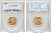 Victoria gold Sovereign 1895 MS62 PCGS, KM785, S-3874. Graced with a striking cartwheel luster, only scattered fine "ticks" over the surfaces accounti...