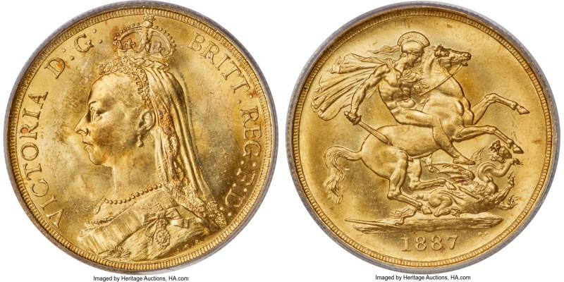 Victoria gold 2 Pounds 1887 MS64 PCGS, KM768, S-3865. Brilliant with fluid golde...