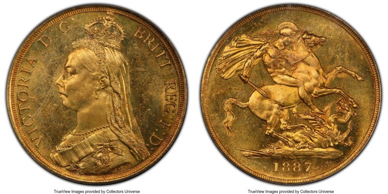 Victoria gold 2 Pounds 1887 MS64 PCGS, KM768, S-3865. Impressively sharp in all ...