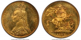 Victoria gold 2 Pounds 1887 MS64 PCGS, KM768, S-3865. Impressively sharp in all of its facets for the assigned grade with a pleasing watery luster acr...
