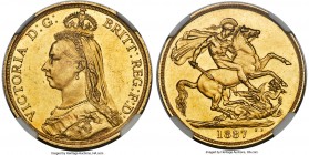 Victoria gold 2 Pounds 1887 MS63 NGC, KM768, S-3865. A pleasing choice example, overwhelming satiny with just a hint of wateriness to the fields.

HID...