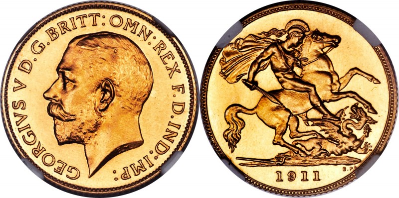 George V gold Proof 1/2 Sovereign 1911 PR66 NGC, KM819, S-4006. Mintage: 3,764. ...