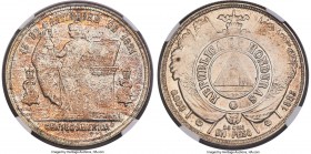 Republic Peso 1885 MS63 NGC, Tegucigalpa mint, KM52. Truly considerable as a conditional rarity in this otherwise common Peso series, most known examp...