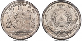 Republic Peso 1889/8 MS63 NGC, Tegucigalpa mint, KM52. A recognized overdate that borders on true conditional rarity so choice, this being both the so...
