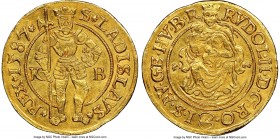 Rudolf II gold Ducat 1587-KB UNC Details (Reverse Cleaned) NGC, Kremnitz mint, Fr-63, Husz-1002. 3.51gm. S ★ LADISLAVS | ★ REX ★ 1587 ★, crowned, armo...