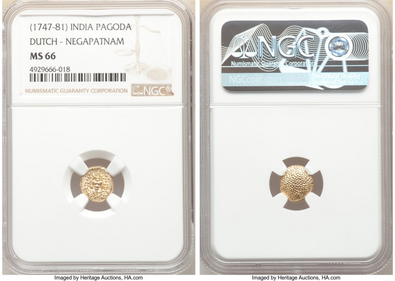 Dutch India gold Pagoda ND (1747-1781) MS66 NGC, Negapatnam mint, KM22, Fr-1508....