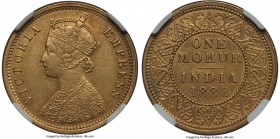 British India. Victoria gold Mohur 1888 AU Details (Obverse Rim Filed) NGC, Calcutta mint, KM496. A most elusive and exceptionally desirable type. Wel...