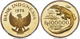 Republic gold Proof "Komodo Dragon" 100000 Rupiah 1974 PR66 Ultra Cameo NGC, KM41. A premium example of this popular Conservation Series type that fea...
