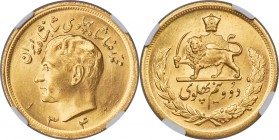 Muhammad Reza Pahlavi gold 2-1/2 Pahlavi SH 1340 (1961) MS65 NGC, Tehran mint, KM1163. Shimmering with soft cartwheeling luster, scarce so fine. AGW 0...