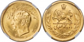 Muhammad Reza Pahlavi gold 2-1/2 Pahlavi SH 1353 (1974) UNC Details (Edge Test Cut) NGC, Tehran mint, KM1163. A sunny yellow example with a minor test...