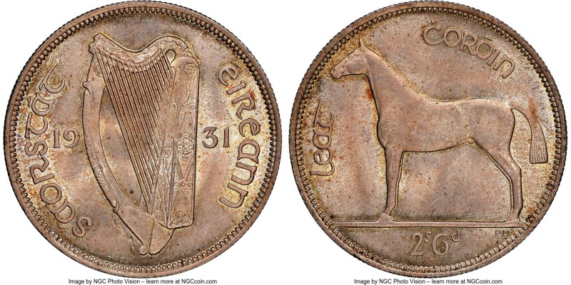 Free State 1/2 Crown 1931 MS65+ NGC, KM8. Collectors of the Irish Free State 1/2...