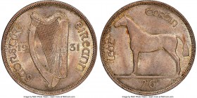 Free State 1/2 Crown 1931 MS65+ NGC, KM8. Collectors of the Irish Free State 1/2 Crown series know the difficulty of locating specimens certified in g...