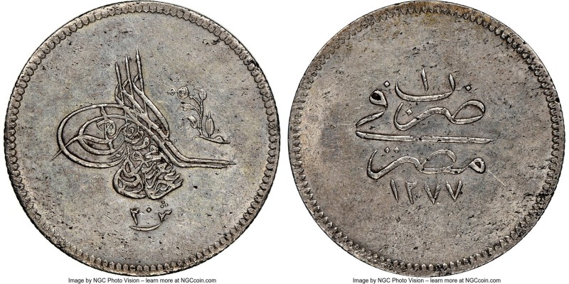 Ottoman Empire. Abdul Aziz 20 Qirsh AH 1277 Year 1 (1861/1862) MS62 NGC, Misr mi...