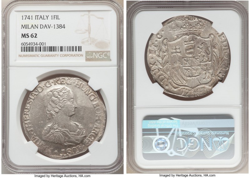 Milan. Maria Theresa Filippo 1741 MS62 NGC, KM164, Dav-1384. A scarce type, and ...