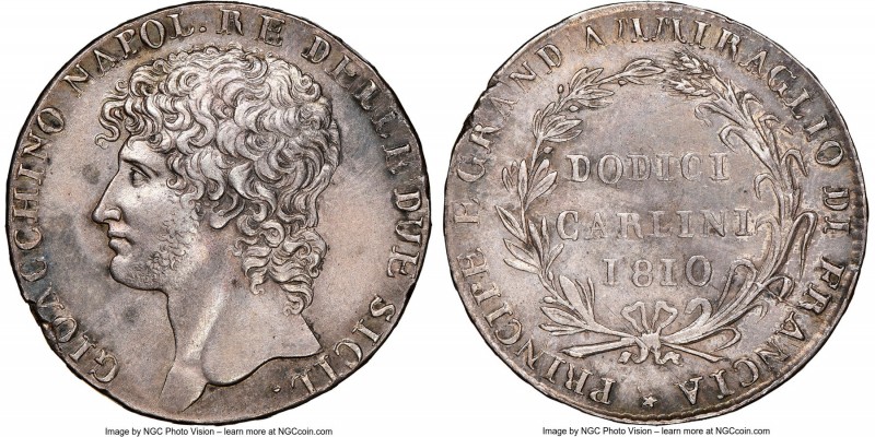 Naples & Sicily. Joachim Murat 12 Carlini 1810 AU53 NGC, KM250, Dav-166. Tough s...