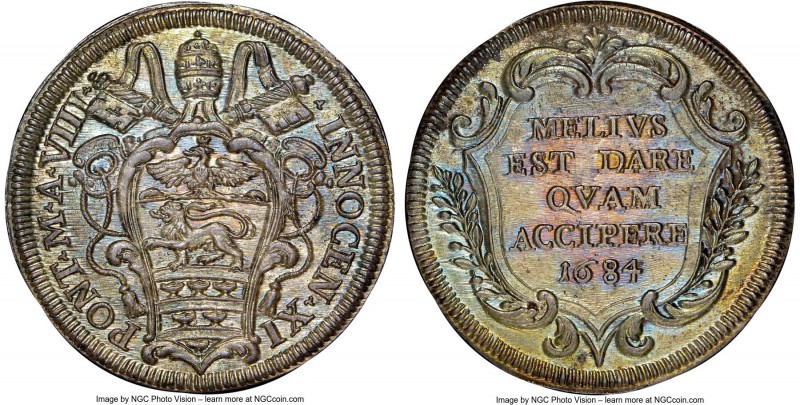 Papal States. Innocent XI Testone Anno VIII (1684) MS67 NGC, Rome mint, KM436, B...