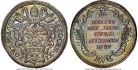 Papal States. Innocent XI Testone Anno VIII (1684) MS67 NGC, Rome mint, KM436, B-2102, Munt-71. A sublime and admirably toned example showcasing heavi...
