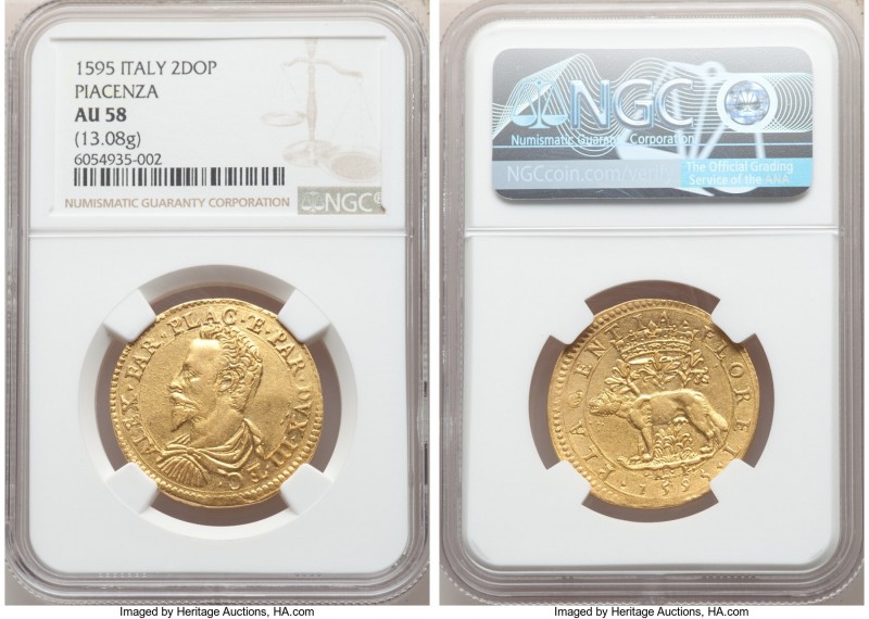 Piacenza. Ranuccio I Farnese gold 2 Doppie d'Oro (Quadrupla) 1595 AU58 NGC, MIR-...