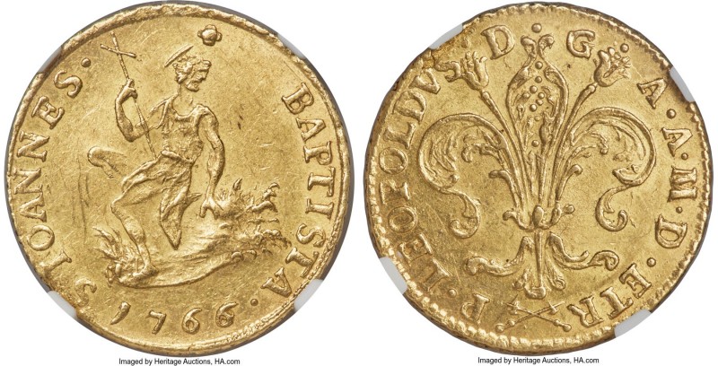 Tuscany. Pietro Leopoldo gold Ruspone (3 Zecchini) 1766 MS62 NGC, Florence mint,...