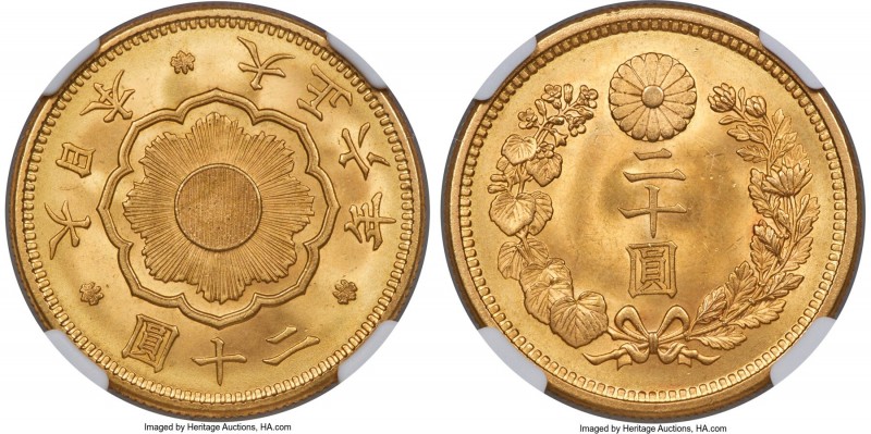 Taisho gold 20 Yen Year 6 (1917) MS65 NGC, Osaka mint, KM-Y40.2, Fr-53. Impressi...