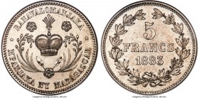 Ranavalona III silver Pattern 5 Francs 1883 MS61 NGC, KM-X2, Dav-67, VG-Unl., Lec-20. Type III - listed as Reeded edge (though edge cannot be seen in ...