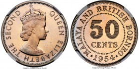 British Colony Proof 50 Cents 1954 PR66 Cameo NGC, KM4.1. Security edge. A significant modern Proof type, which ranks many times scarcer than its regu...