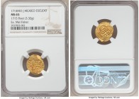 Philip V gold Cob Escudo 1714 Mo-J MS65 NGC, Mexico City mint, KM51.2. 3.32gm. From the 1715 Plate Fleet. Conditionally superior for this shipwreck si...