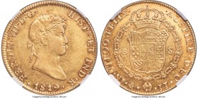 Ferdinand VII gold 8 Escudos 1819 Mo-JJ AU50 NGC, Mexico City mint, KM161. An appreciable piece with strong reverse luster remaining for the grade, an...