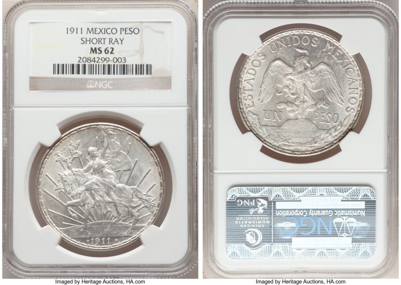 Estados Unidos "Caballito" Peso 1911 MS62 NGC, Mexico City mint, KM453. Short lo...