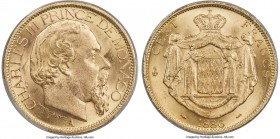 Charles III gold 100 Francs 1886-A MS63 PCGS, Paris mint, KM99, Gad-MC122. Vibrant sun-yellow, with exceptionally flashy fields and only a few contact...