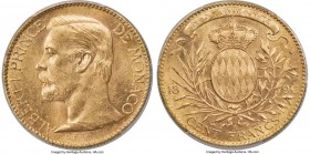 Albert I gold 100 Francs 1896-A MS62+ PCGS, Paris mint, KM105, Gad-MC124. A flashy specimen just on the cusp of choice Mint State, with a scratch on t...