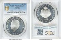 Rainier III 4-Piece Certified silver, gold, & platinum Proof Set 1974 PCGS, 1) silver 100 Francs - PR67 Deep Cameo, Gad-168 2) platinum 1000 Francs - ...