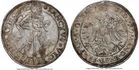 Batenburg. William van Bronckhorst Daalder of 30 Stuivers ND (1556-1573) AU53 NGC, Dav-8562. Armored figure of Saint Viktor standing with flag / Crown...