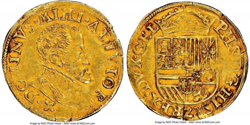 Gelderland. Philip II gold 1/2 Real d'Or ND (1555-1576) AU53 NGC, Fr-76. 3.41gm....