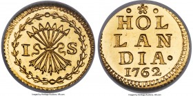 Holland. Provincial gold Stuiver 1762 MS65 NGC, KM91a. A scarcer type and highly desirable in this elite quality, with radiant golden luster abounding...