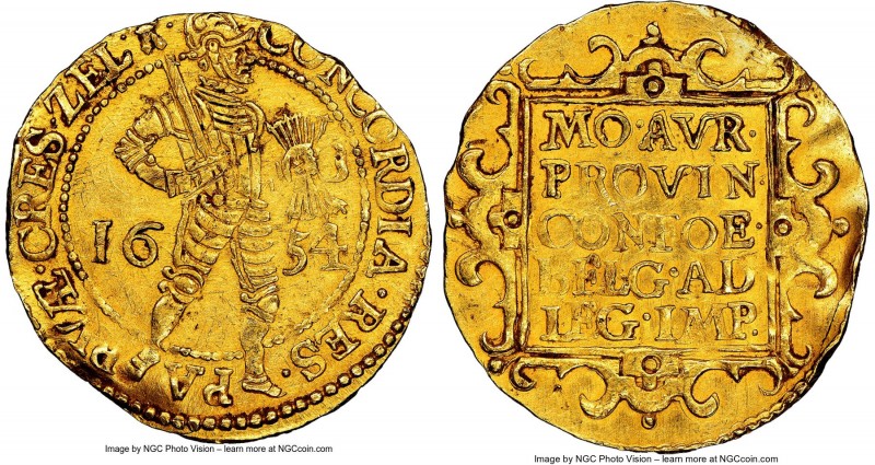 Zeeland. Provincial gold 2 Ducat 1654 MS60 NGC, KM35, Fr-306. 6.95gm. This prese...