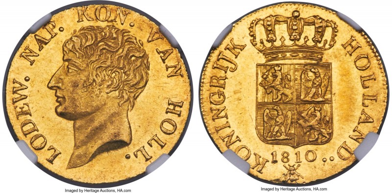 Kingdom of Holland. Louis Napoleon gold Ducat 1810 MS63 NGC, Utrecht mint, KM38....