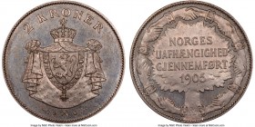 Haakon VII Proof 2 Kroner 1907 PR65 NGC, KM365. Commemorating Norwegian independence. A truly amazing example of this popular commemorative issue, wit...