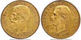 Carol I gold 100 Lei 1906-(b) AU58 NGC, Brussels mint, KM40, Stamb-67. Mintage: 3,000. Only a one-year type struck to commemorate the 40th anniversary...