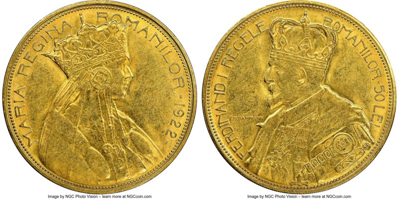 Ferdinand I gold "Coronation" 50 Lei 1922 MS61 NGC, KM-XM3, Fr-11. Produced for ...