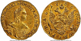 Elizabeth gold Rouble 1756 AU58 NGC, Red mint, KM-C22, Bit-60 (R). Struck with precision onto a golden flan bearing strong residual luster and exhibit...