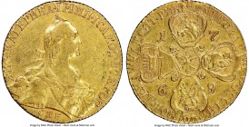 Catherine II gold 10 Roubles 1769-CПБ XF Details (Mount Removed) NGC, St. Petersburg mint, KM-C79a, Bit-22 (R). An example that appears to have seen p...