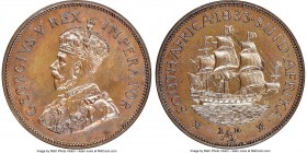 George V Proof 1/2 Penny 1933 PR63 Brown NGC, KM13.3. Struck in a recorded mintage of 20 examples. Glossy brown with slight touches of iridescence in ...