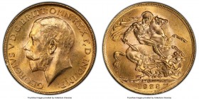 George V gold Sovereign 1928-SA MS65+ PCGS Pretoria mint, KM21. Drenched in golden luster and absent all but the most trivial instances of contact. As...